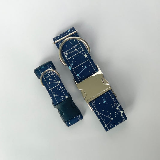 EMMA - Blue Celestial Adjustable Collar with Optional Plastic / Metal Side Release Buckle