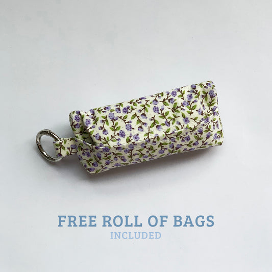 LOLA - Purple and Cream Floral Dog Poop Bag Holder to Attach to Dog Lead