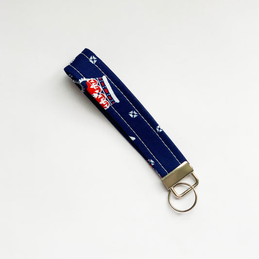 CHARLES - Royal Crown on Navy Blue Wristlet Key Chain for Wrist - Various Patterns Available - Great Stocking Filler for Christmas
