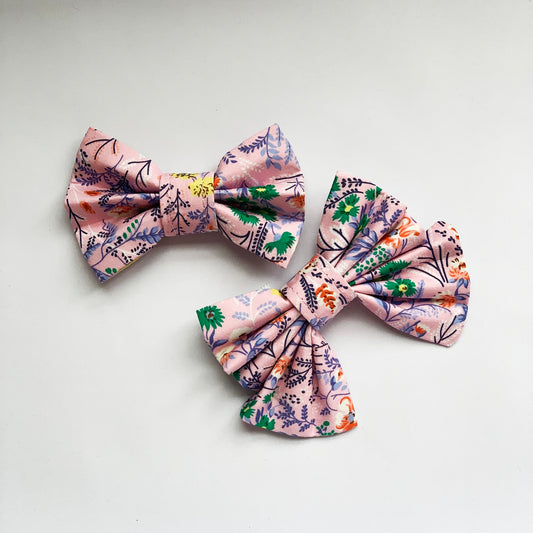 WILLOW - Pink Ditsy Flowers Floral Bow Tie or Hair Bow to fit Collar