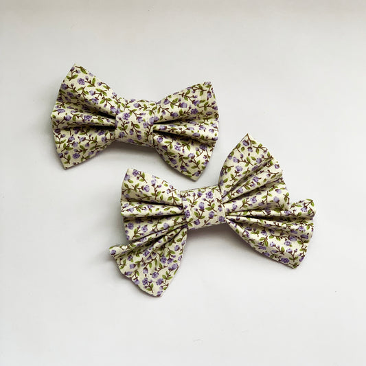 LOLA - Purple and Cream Floral Bow Tie or Hair Bow to fit Collar