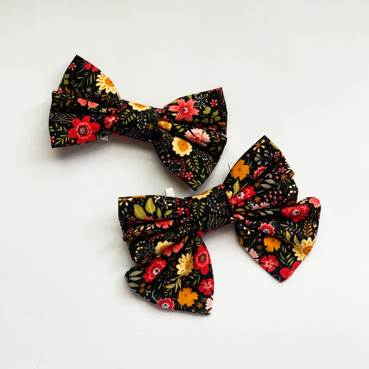JOSIE - Black Floral Bow Tie or Hair Bow to fit Collar