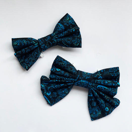RILEY - Blue Paisley Floral Bow Tie or Hair Bow to fit Collar