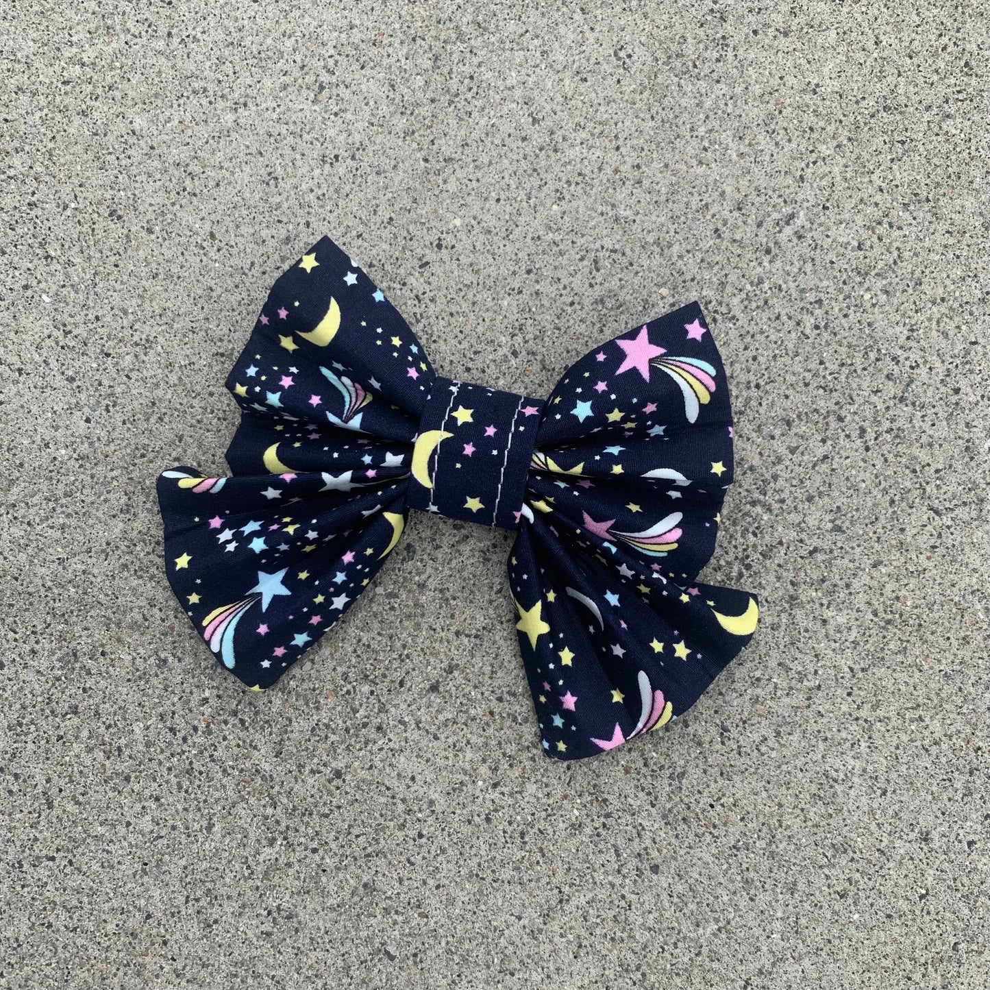 STAR - Blue/Navy Shooting Star and Moon Bow Tie or Hair Bow to fit Collar