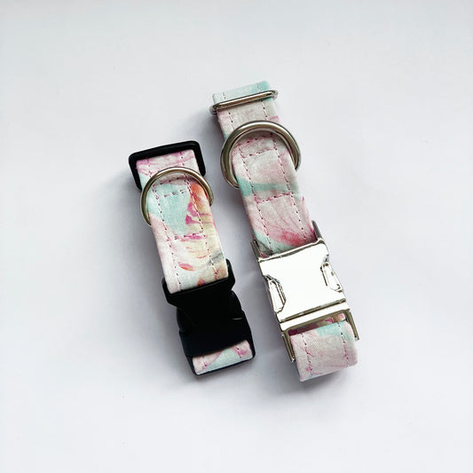 FLY - Pink / Orange / Blue Butterfly Watercolour Adjustable Collar with Optional Plastic / Metal Side Release Buckle