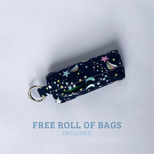 STAR - Blue/Navy Shooting Star and Moon Dog Poop Bag Holder to Attach to Dog Lead