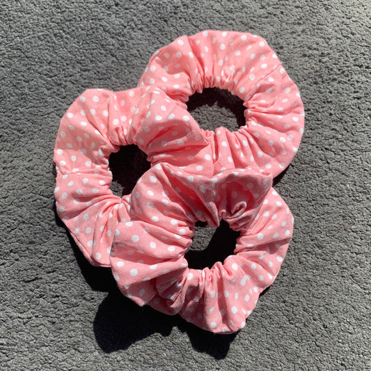 DANIELLE - Pink with White Polka Dot Handmade Cotton Scrunchy (100% Vegan & Made in the UK)