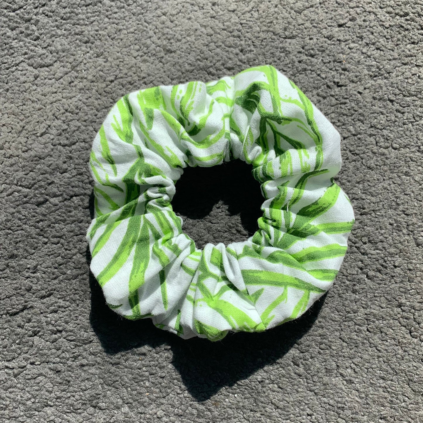 BETH - Hawaiian Green Leaves Handmade Cotton Scrunchy (100% Vegan & Made in the UK)